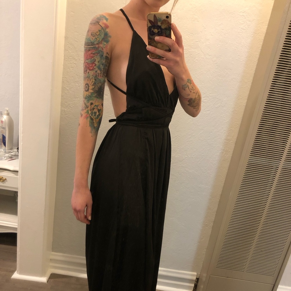 Black Satin Wrap Dress